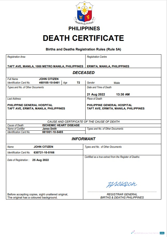 Download Philippines vital record death certificate Word and PDF template Photoshop template